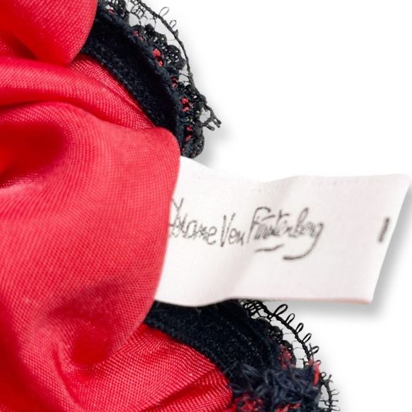 Vintage Red Satin Black Lace Diane Von Furstenberg Panties - Mushroom Gusset - Picture 5 of 5